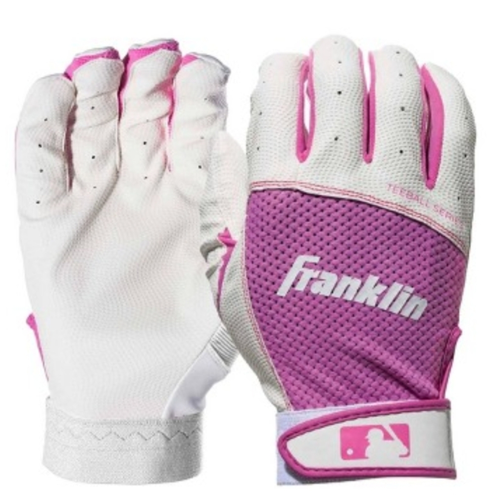 Franklin Sports Youth Tee Ball Flex Series Batting Gloves -  White/Pink - XSmall